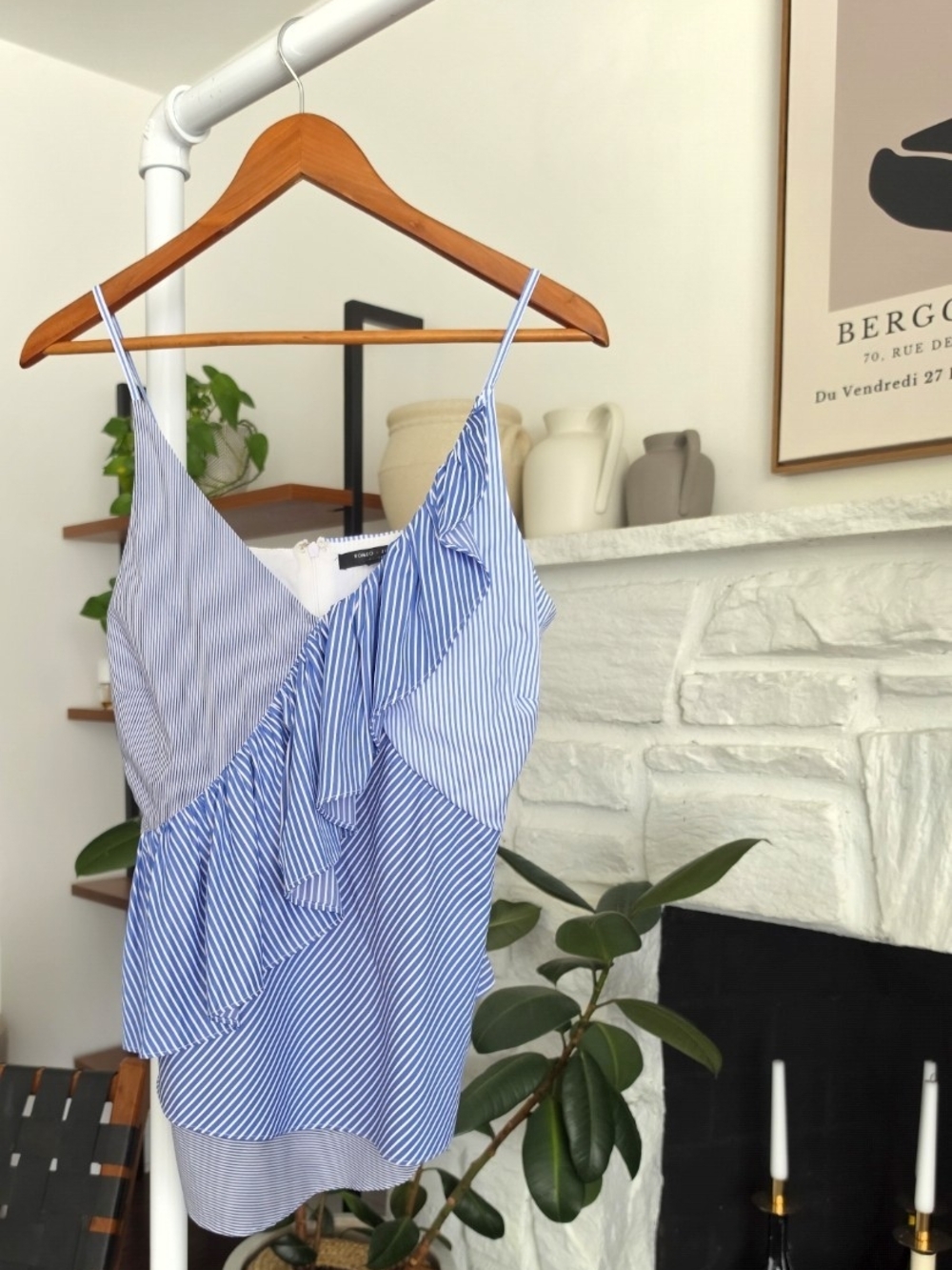 Romeo & Juliet Couture Blue and White Striped Ruffle Cami